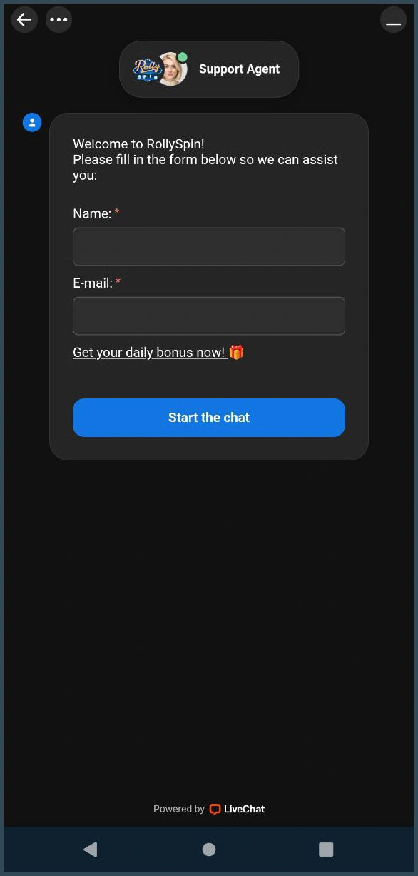 Live-Chat Support bei RollySpin